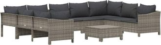 vidaXL Set De Muebles De Jard&iacute;n 10 Pzas Y Cojines Rat&aacute;n Sint&eacute;tico Gris Vidaxl
