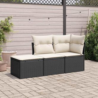 vidaXL Set De Sof&aacute;s De Jard&iacute;n Con Cojines 3 Pzas Rat&aacute;n Sint&eacute;tico Negro Vidaxl
