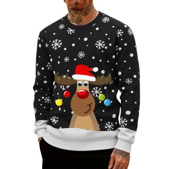 Generic Ugly Christmas Jumpers for Men Crew Neck with Long Sleeves, Warm Cosy Xmas Jumper Funny Christmas Sweater Men Novelty Graphic Reindeer Snowflakes Knit