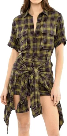 Diesel Green Checks Shirt Collar Mini Dress