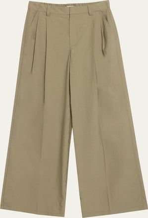 Brunello Cucinelli Techno Cotton Poplin Pleated Wide-Leg Sartorial Pants