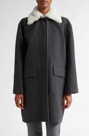 Thom Browne Bal Wool & Cashmere Coat with Removable Genuine Shearling Collar in Medium Grey at Nordstrom, Size 10 Us