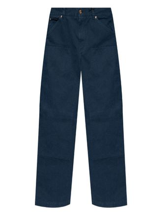 Versace Relaxed Wide-Leg Trousers In Textured Deep Blue Fabric