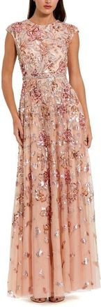 Mac Duggal Womens Sequined High Neck Cap Sleeve A Line Gown in Coral at Nordstrom, Size 16