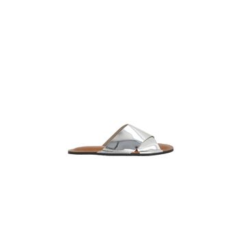 Plan C Silver Slide Sandals Leather Rubber Sole - female - PLAN C - Sliders - Gray - 3 UK - Shoes