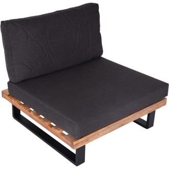 Hhg Non utilizzato] Poltrona sedia da esterno giardino elegante HHG 469 legno acacia alluminio marrone chiaro con cuscini grigio scuro
