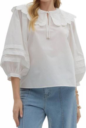Entro Oversized Floral Scalloped Collared Shirt In Off White