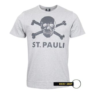 FC St. Pauli Mens T-Shirt Grey Skull FCSP Fan Item + RocknShop Bottle Opener, gray, XXL