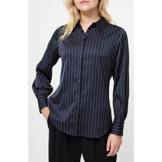 French Connection Pinstripe Satin Shirt in Black-Porcelain Cream at Nordstrom Rack, Size X-Small