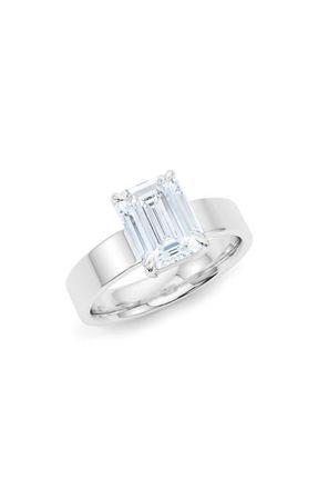 HauteCarat Emerald Cut Cigar Lab Created Diamond Ring in 3.00Ctw 18K White Gold at Nordstrom, Size 5.5