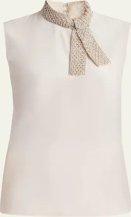 Valentino Garavani Silk Tie Neck Sleeveless Blouse