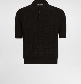 Dolce & Gabbana Silk Polo-shirt With Jacquard Logo - Man Sweaters And Cardigans Black 48