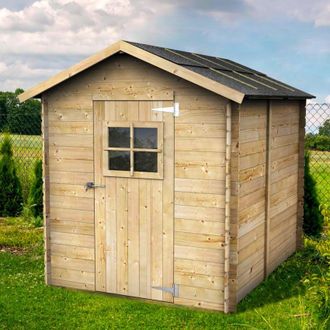 Alce Caseta De Jard&iacute;n Bh16 Gaeta 178x218 De Madera De Abeto Natural 16 Mm Con Puerta Simple Con Ventana, Techo Y Suelo Osb3, Montaje F&aacute;cil, Tratamiento Aut