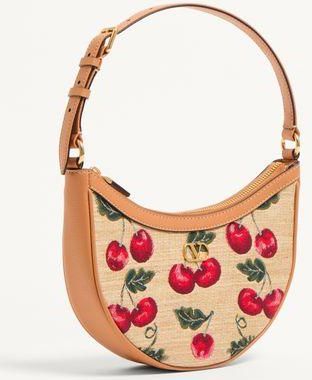 Valentino Garavani Mini Borsa Hobo Vlogo Signature In Rafia Jacquard Con Motivo Cherryfic Donna NATURALE/ROSSO UNI