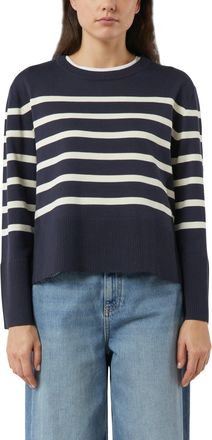 Comma Strickpullover COMMA, Damen, Gr. 34, blau, Strick, Obermaterial: 71% Viskose, 29% Polyester, geringelt, l&auml;ssig geschnitten h&uuml;ftbedeckend, Rundhals, B&uuml;