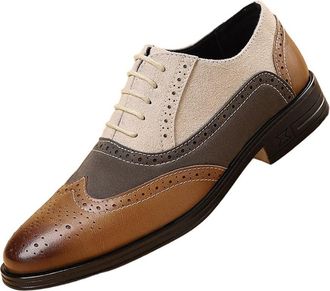 Generic Mens Two Tone Brogues Lace Up Dress Shoes British Vintage Style Embossed Design Business Casual Wedding Shoes Fashion for Young Men(White,10.5)