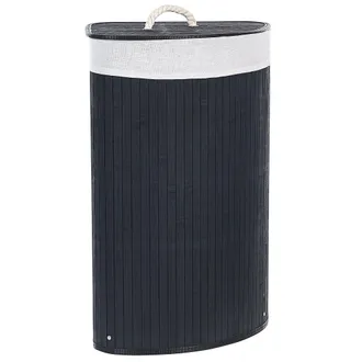 Beliani Beliani - Cesta De Madera De Bamb&uacute; Negro Blanco 60 Cm Tapa Extra&iacute;ble Accesorio Matara