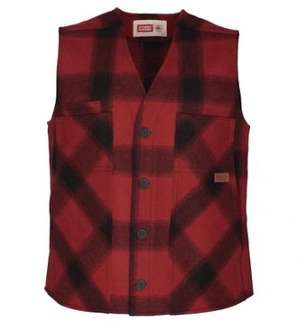 Stormy Kromer Mens Button Vest In Red/black Plaid