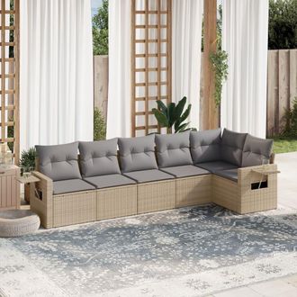 vidaXL Vidaxl - Juego De Sof&aacute;s Jard&iacute;n Con Cojines 6 Pzas Rat&aacute;n Sint&eacute;tico Beige