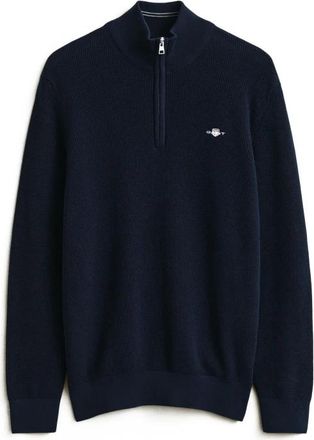 GANT Micro Textured Cotton Half Zip - Heren - Vesten met rits - Blauw - M - Katoen - Hoodies & sweatvesten