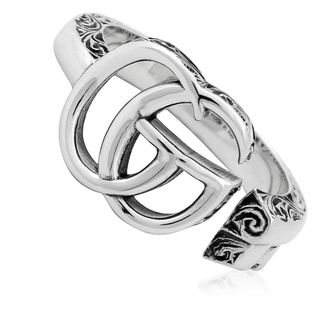 Gucci Aged Silver Double G Marmont Ring, Size 16