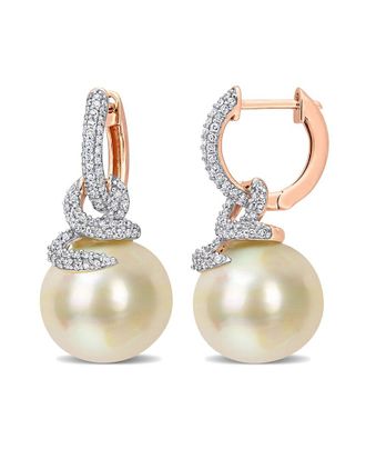 Rina Limor Contemporary Pearls 14K Rose Gold 0.50 Ct. Tw. Diamond 10-11Mm Pearl Swirl Huggie Earrings