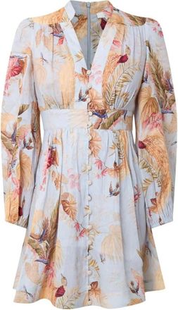 Zimmermann Ascension Plunge Mini Dress - Dames - Shirt Kleedjes - Veelkleurig - M - Linnen - Kleedjes