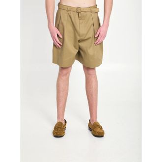Saint Laurent Geplooide Bermuda Shorts - Heren - Korte broeken - Beige - Maat: L Katoen