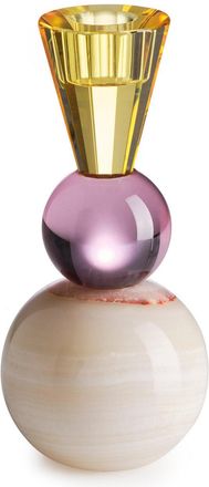 IVV mar-ball two-tone glass candleholder purple/yellow light marble base h- 17 diam- 8.2 cm