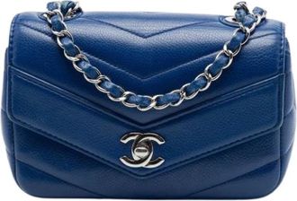 Chanel Pre-owned Leather chanel-bags - Dames - Vintage Schoudertas - Blauw - ONE Size - Vintage