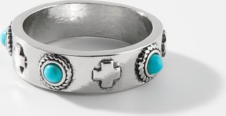 Le 31 Mens Embossed cross and stone ring