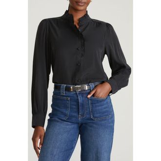 Universal Standard Endora Ruffle Trim Button-Up Shirt in Black at Nordstrom, Size Xl
