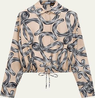 Loewe x Paulas Ibiza Abstract-Print Silk Drawstring Balloon Shirt
