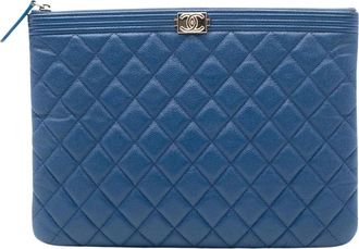 Chanel Pre-owned Clutches, female, Blue, Size: ONE SIZE Pre-owned Quilted Pouch