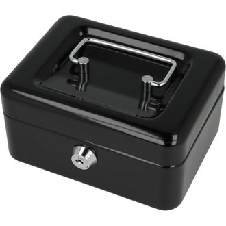 OEM Caja De Seguridad Con Cerradura (compacta, 15 Cm) Negra. Caja De Chapa De Acero Con Cerradura Y 2 Llaves. Bandeja Extra&iacute;ble Para Monedas Con 6 Compart