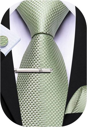 Barry.Wang Mens Ties Set Solid Color Silk 3.3 Tie Pocket Square Cufflinks Clip Set Business Wedding Party Necktie for Men
