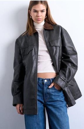 Topshop Cinch Waist Faux Leather Jacket in Black at Nordstrom Rack, Size X-Small