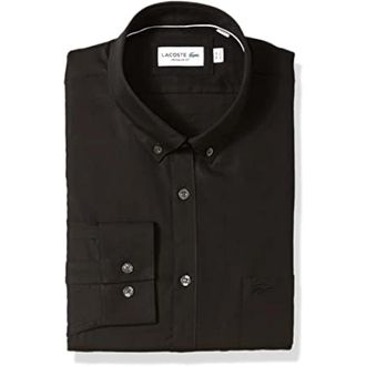 Lacoste Geborduurd Krokodil Zwart Overhemd - Heren - Casual Overhemden - Grijs - S - Katoen - Overhemden