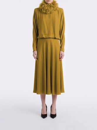 Valentino Garavani Midi Evening Dress in Silk with Feather-Trimmed High Neck
