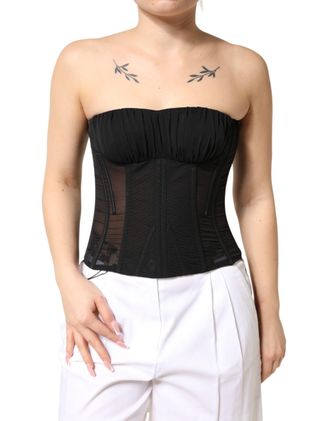Dolce & Gabbana Womens Black Silk Lace Bustier Corset Strapless Top 10+pl+se