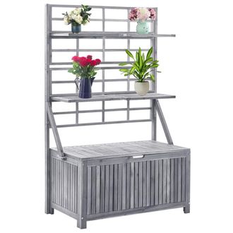 Berkfield Home Storage Box with Trellis Grey 99x55x160 cm Solid Acacia Wood | Size: 99 x 55 x 160 cm