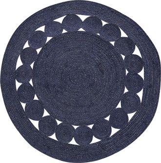 Beliani Beliani - Alfombra De Yute Estilo Boho Azul Marino Fabricada A Mano 120 Cm Koyunlu