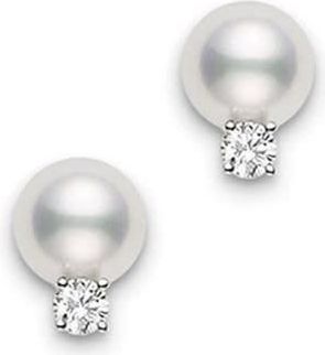 Mikimoto Pearl Studs with Diamonds A+ D0.06 Carat 18 Karat White Gold PES602DW