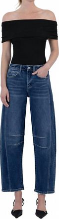 Flying Monkey High Rise Barrel Leg Jeans In Blue