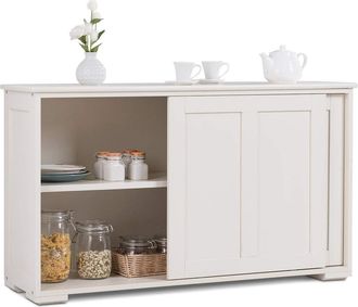 Costway Armadietto Da Cucina Mobiletto Per Cucina Composto Da Due Porte Scorrevoli Dimensioni: 106.5 X 33 X 62.5 Cm (crema) - Costway