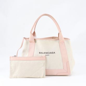 Balenciaga Pink White Leather Canvas Handbag Shoulder Bag Tote Bag (Pre-Owned)