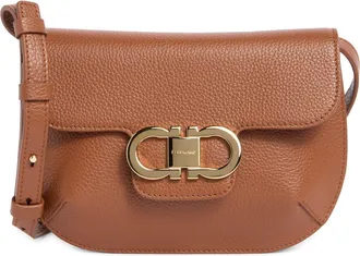 Ferragamo Lizzy Double Gancio Leather Crossbody Bag in New Cognac/Testa Di Moro at Nordstrom