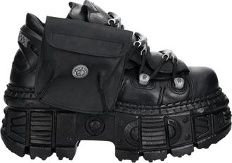 New Rock Tank Enkellaars - Dames - Veterlaarzen - Zwart - 36 EU - Leer - Schoenen