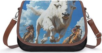 Generic White Bison And Horse Racing Crossbody Bag Womens Handbag PU Message Bags Shoulder Purse with Adjustable Strap