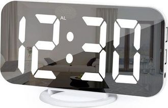 OEM Reloj Despertador Digital, Reloj Despertador De Mesita De Noche, Espejo Led De 7, Con 2 Puertos De Carga Usb, Funci&oacute;n De Repetici&oacute;n De Alarma, Ajuste 